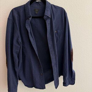 J Crew Wool Shirt Men Navy Blue Elbow Patch Huckberry Dapper Modern Size Large